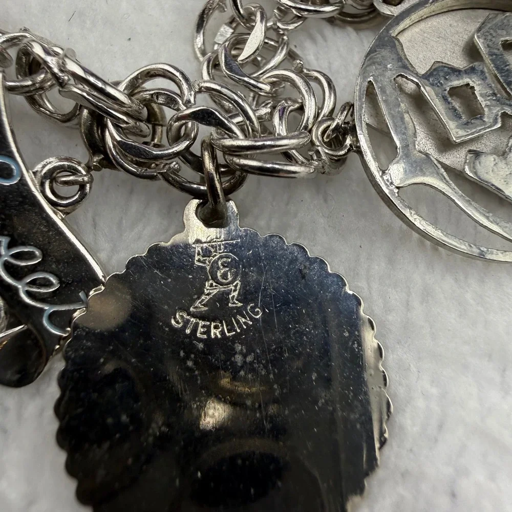 Vintage Mostly Sterling Silver Charm Bracelet Travel Souvenir Disneyland 7in